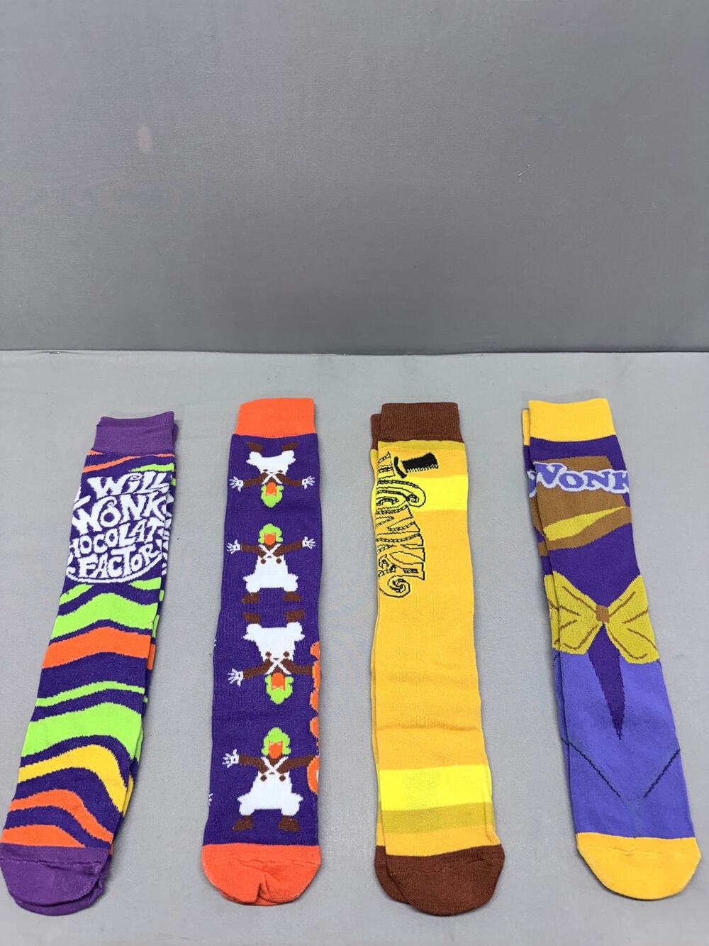 Willy Wonka Chocolate Factory Crew Socks 4 Pack Mens Size 8-12 Oompa Loompa NEW